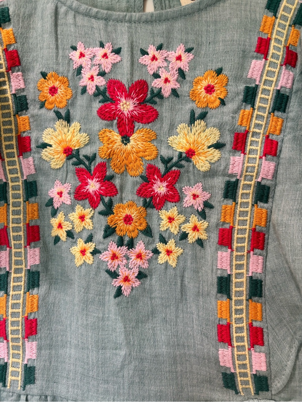 SAVANNA JANE Sz S Embroidered Floral Boho Top Teal Blue Green Ruffles NWT - Picture 2 of 7